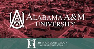 Featured image showing an aerial view of the Alabama Agricultural and Mechanical University campus with the colleges logo and The Highland Group's logo side-by-side.