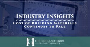 Industry Insight header showing screen displaying the cost of Building Materials continuing to fall in 2022